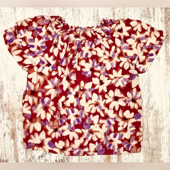 Rails Kamila Short Sleeve Pink Floral Blouse in Amaranth EUC sz Large! - Picture 8 of 8